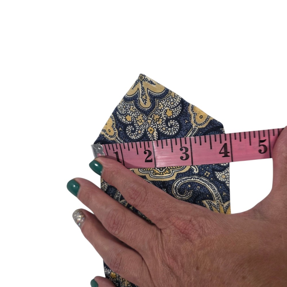 Brooks Brothers Makers Mens Luxury Necktie Blue Yellow Paisley Silk Classic - Picture 7 of 8